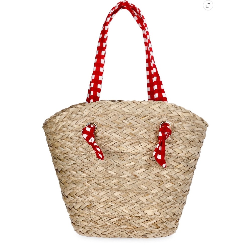 Time and Tru Beach Bag Gingham Knot Handles Red White NWT